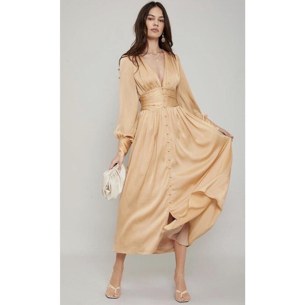 Shien Premium Dress Formal Sz S Chiffon Evening Wedding Guest Deep V Elegant NWT - Picture 1 of 16